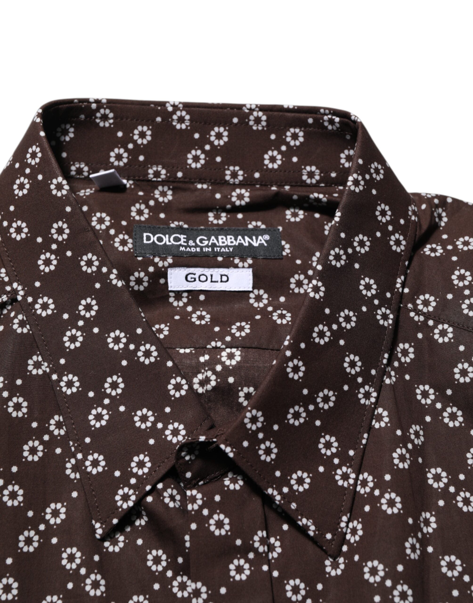 Dolce & Gabbana BrownFloral Collared GOLD Formal Dress Shirt Dolce & Gabbana