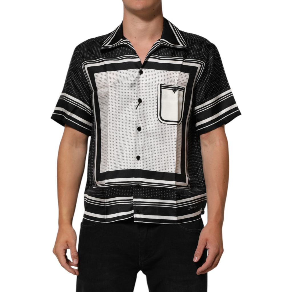 Dolce & Gabbana Black White StripeDot Print Casual Polo Shirt Dolce & Gabbana