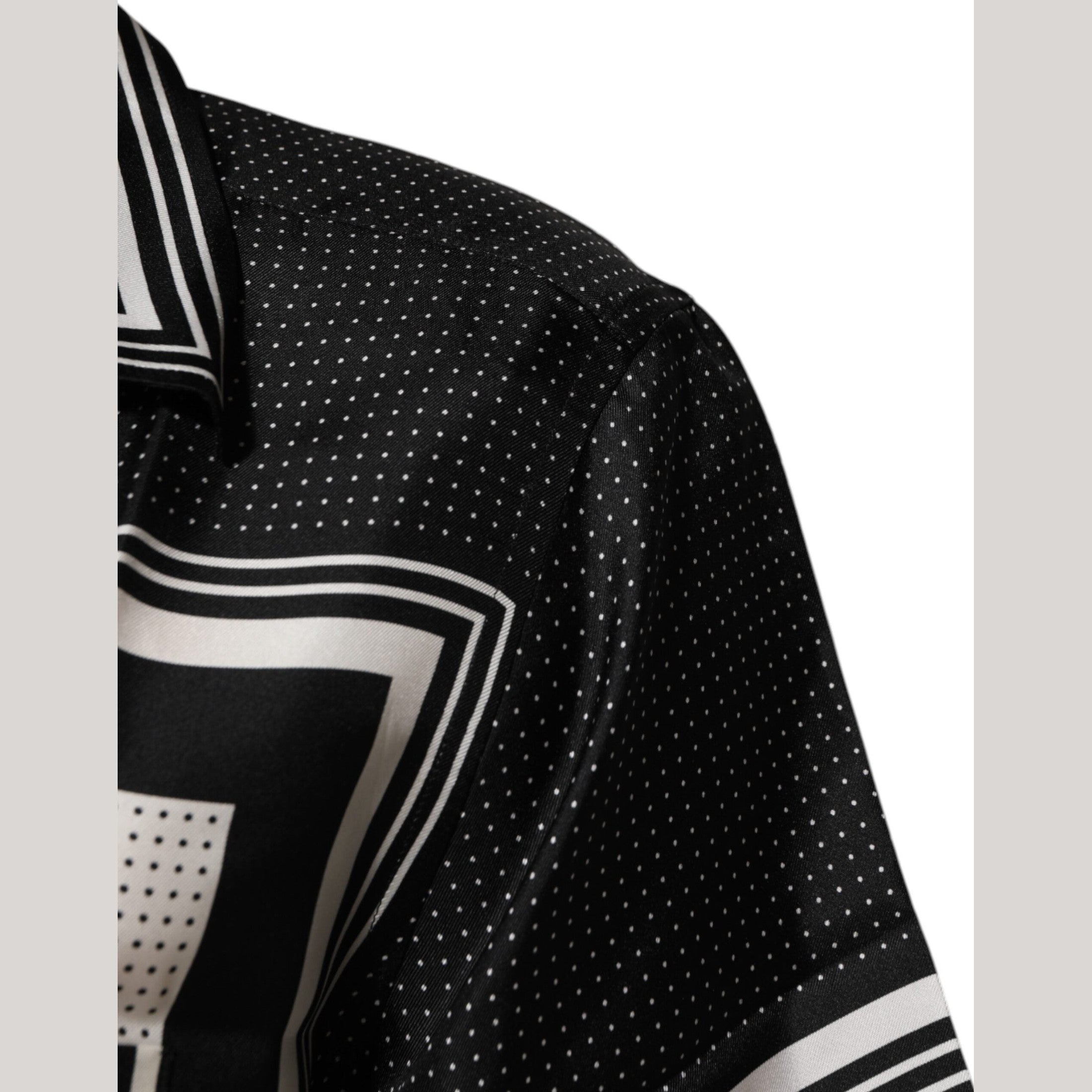 Dolce & Gabbana Black White StripeDot Print Casual Polo Shirt Dolce & Gabbana