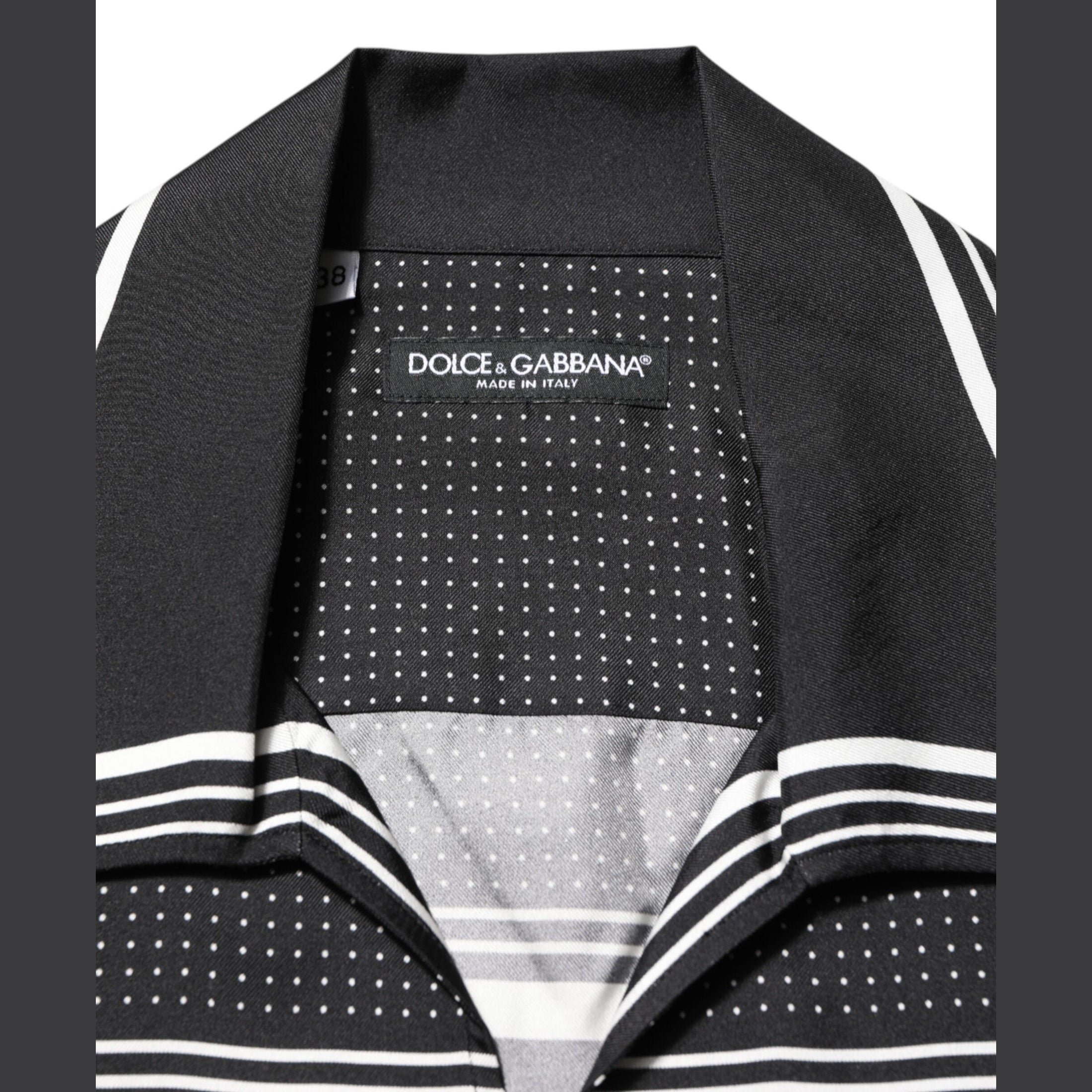 Dolce & Gabbana Black White StripeDot Print Casual Polo Shirt Dolce & Gabbana