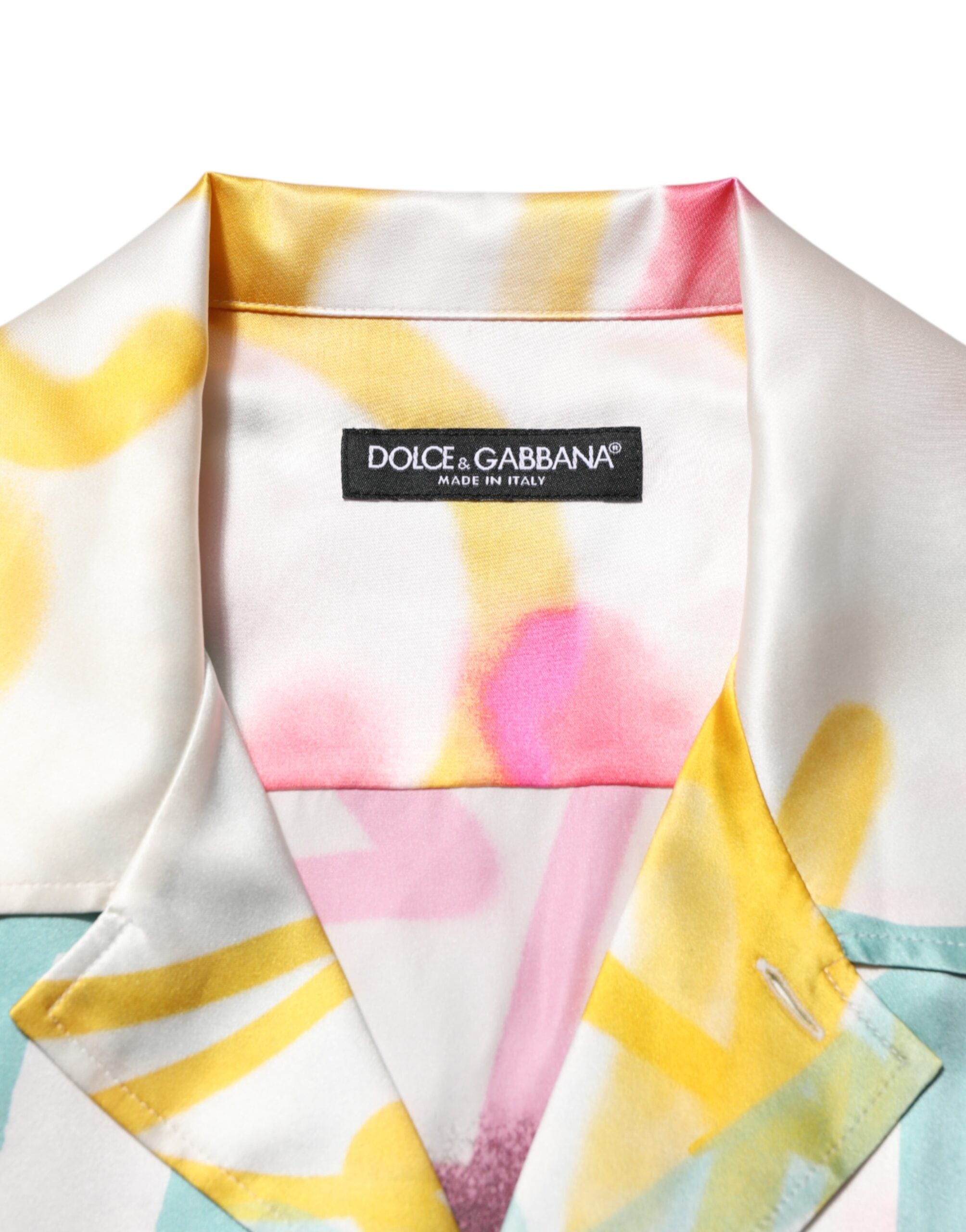 Dolce & Gabbana White Silk Hawaiian Graffiti Print Men Casual Shirt Dolce & Gabbana
