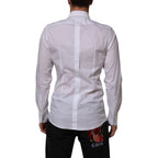 Dolce & Gabbana White Cotton DG Logo Pearl GOLD Formal Shirt