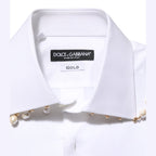 Dolce & Gabbana White Cotton DG Logo Pearl GOLD Formal Shirt
