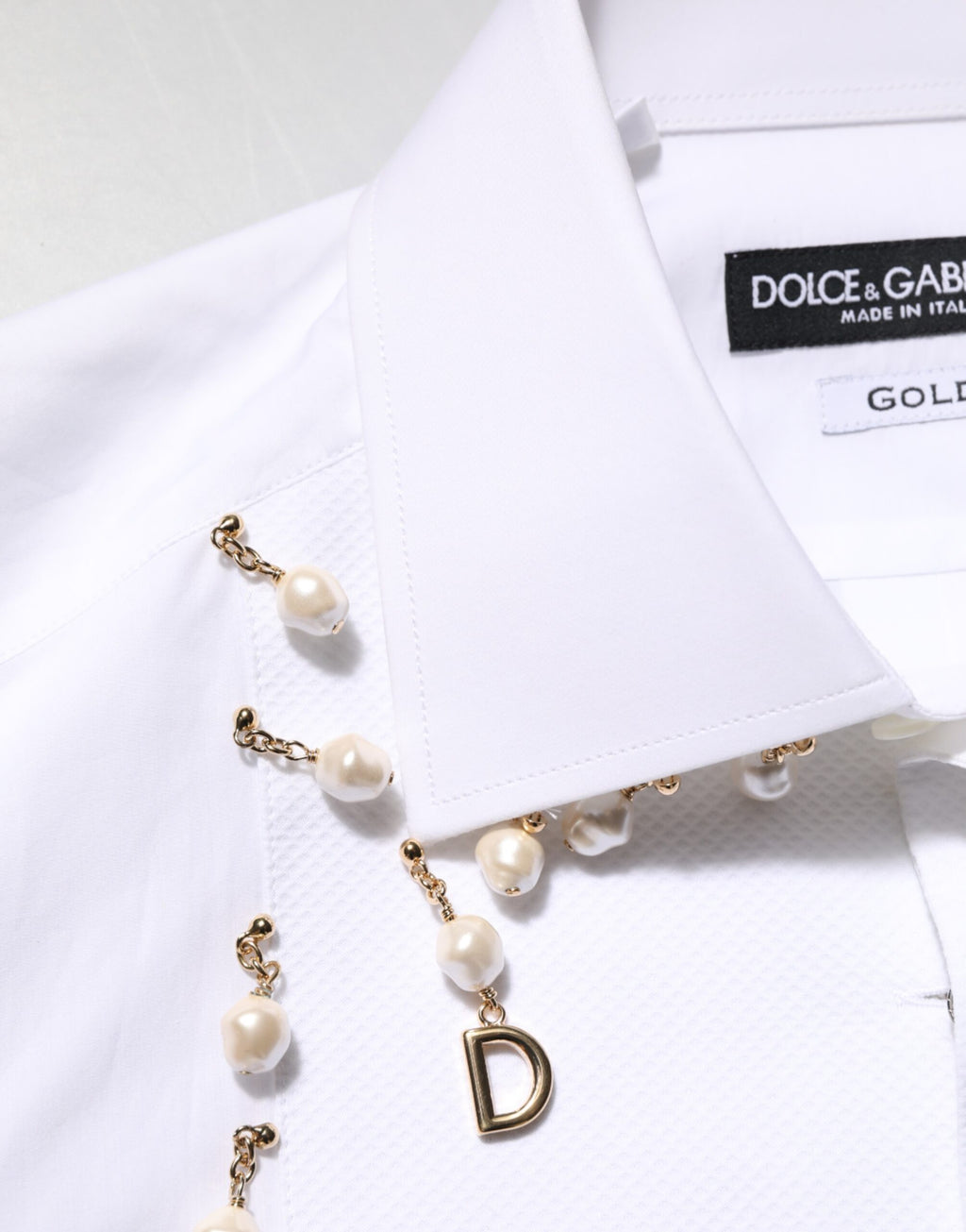 Dolce & Gabbana White Cotton DG Logo Pearl GOLD Formal Shirt - Eljoys Fashion 