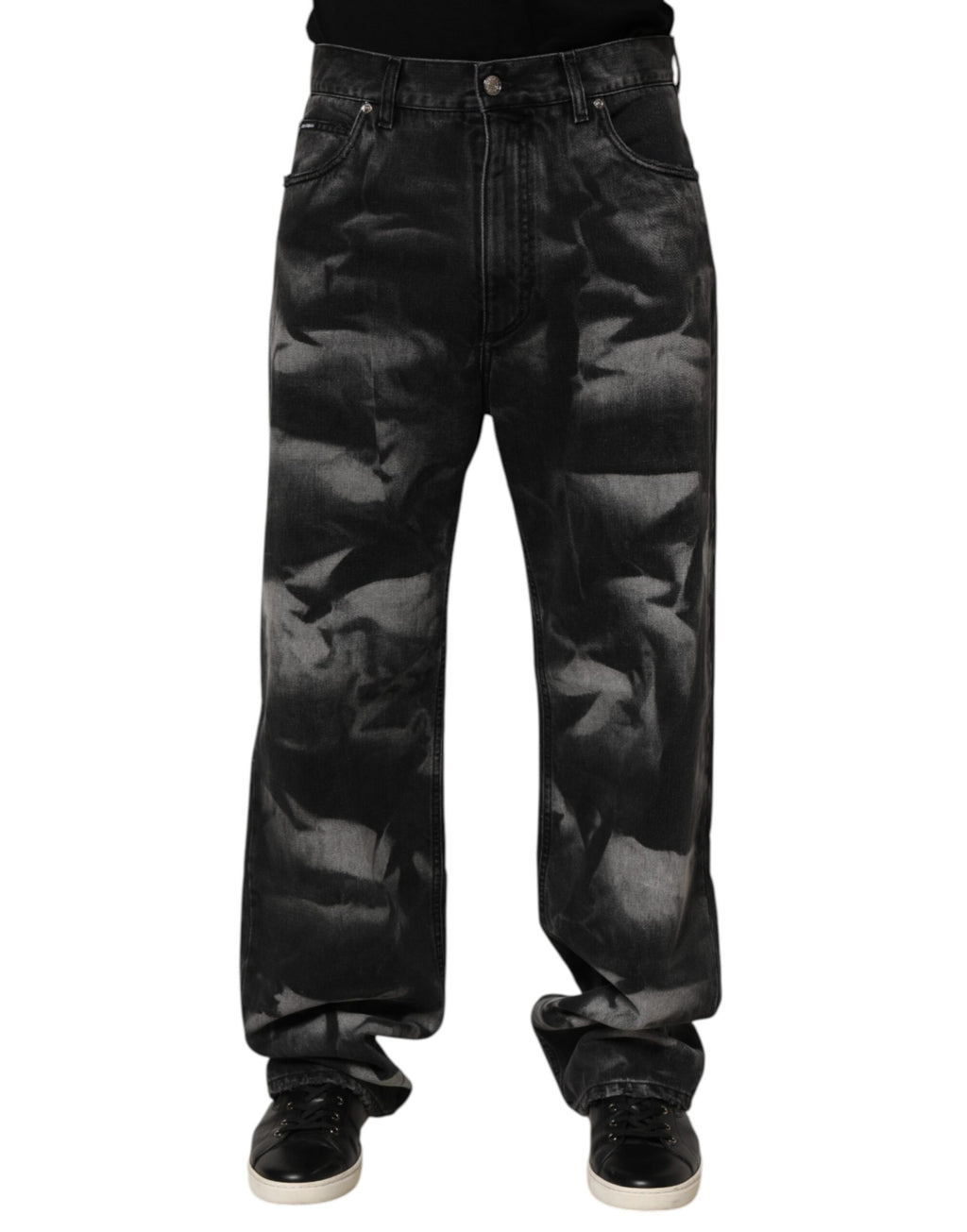 Dolce & Gabbana Black Marbled Effect Straight Men Denim Jeans Dolce & Gabbana