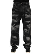 Dolce & Gabbana Black Marbled Effect Straight Men Denim Jeans Dolce & Gabbana