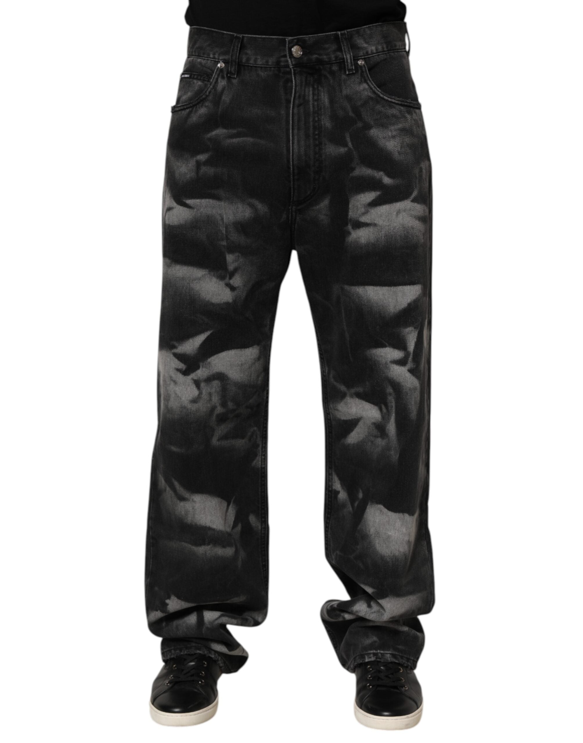 Dolce & Gabbana Black Marbled Effect Straight Men Denim Jeans Dolce & Gabbana