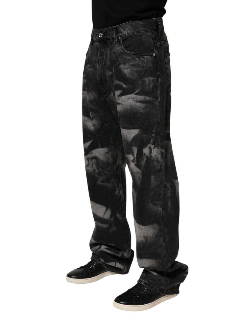 Dolce & Gabbana Black Marbled Effect Straight Men Denim Jeans Dolce & Gabbana