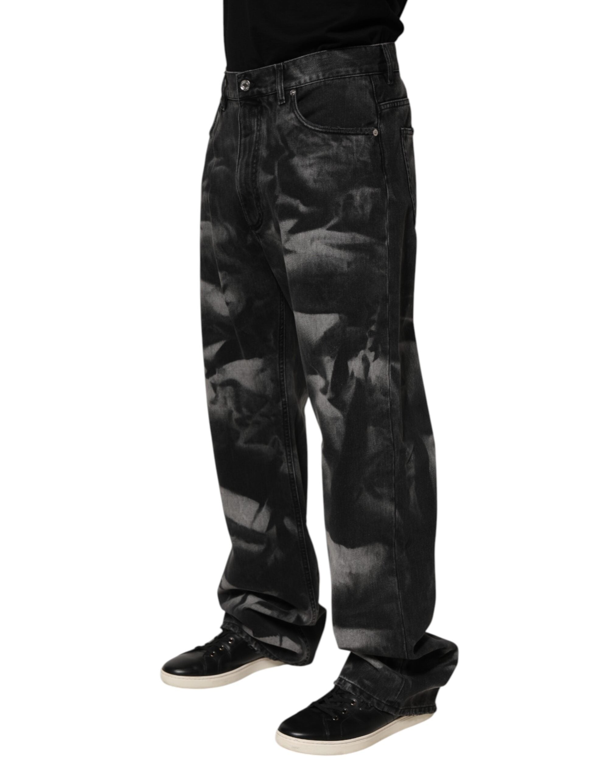 Dolce & Gabbana Black Marbled Effect Straight Men Denim Jeans Dolce & Gabbana