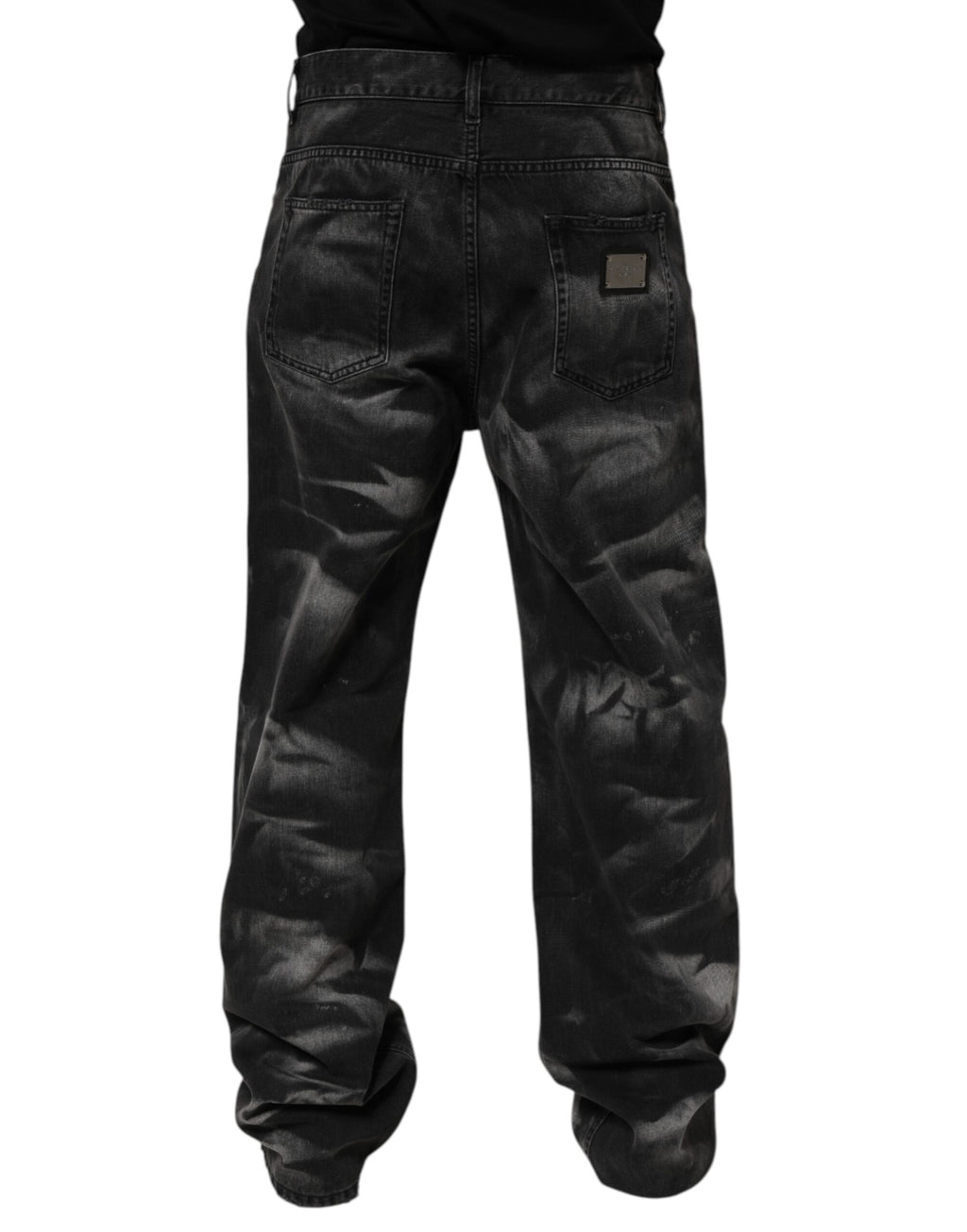 Dolce & Gabbana Black Marbled Effect Straight Men Denim Jeans Dolce & Gabbana
