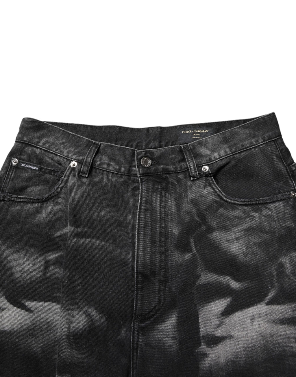 Dolce & Gabbana Black Marbled Effect Straight Men Denim Jeans Dolce & Gabbana