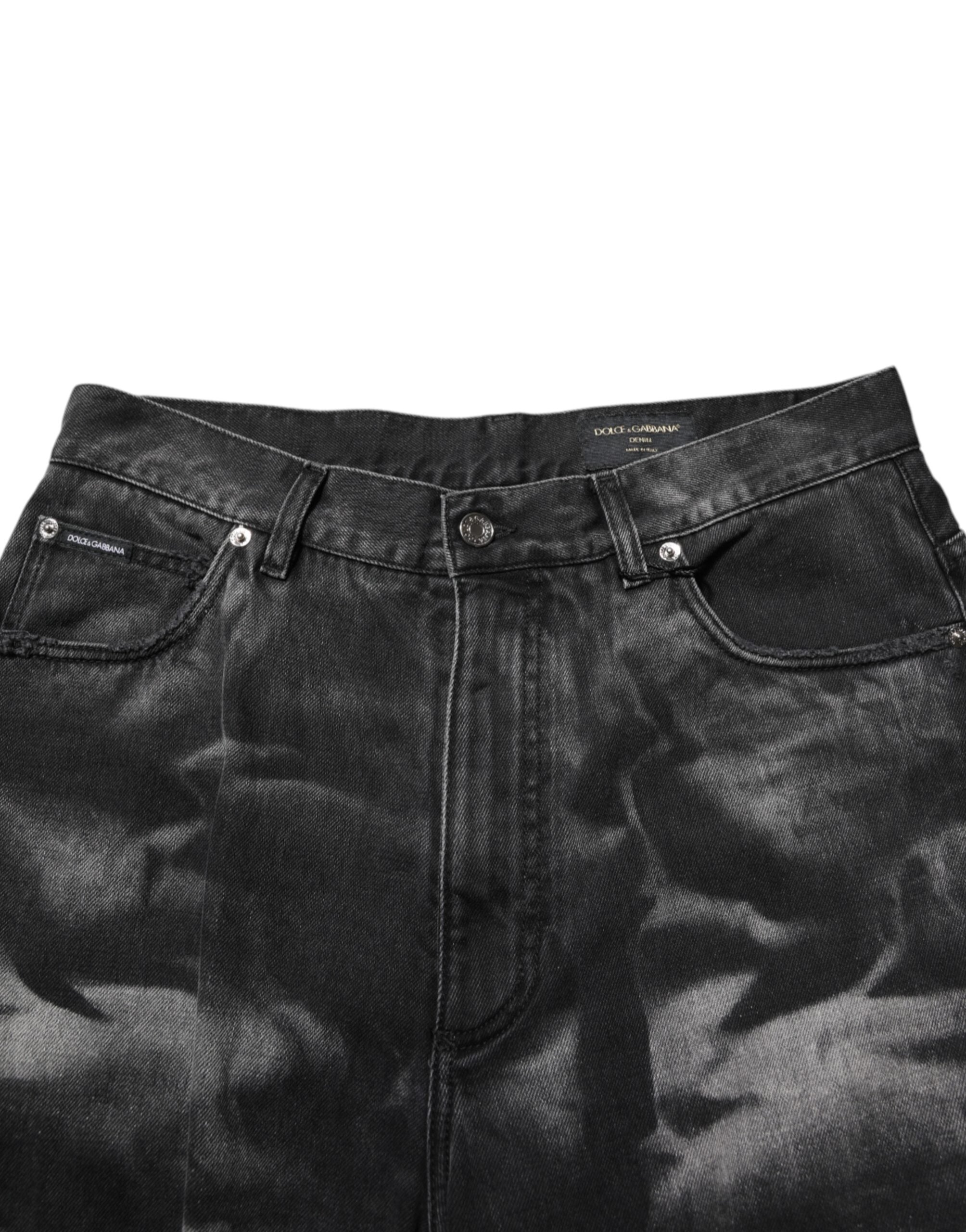 Dolce & Gabbana Black Marbled Effect Straight Men Denim Jeans Dolce & Gabbana