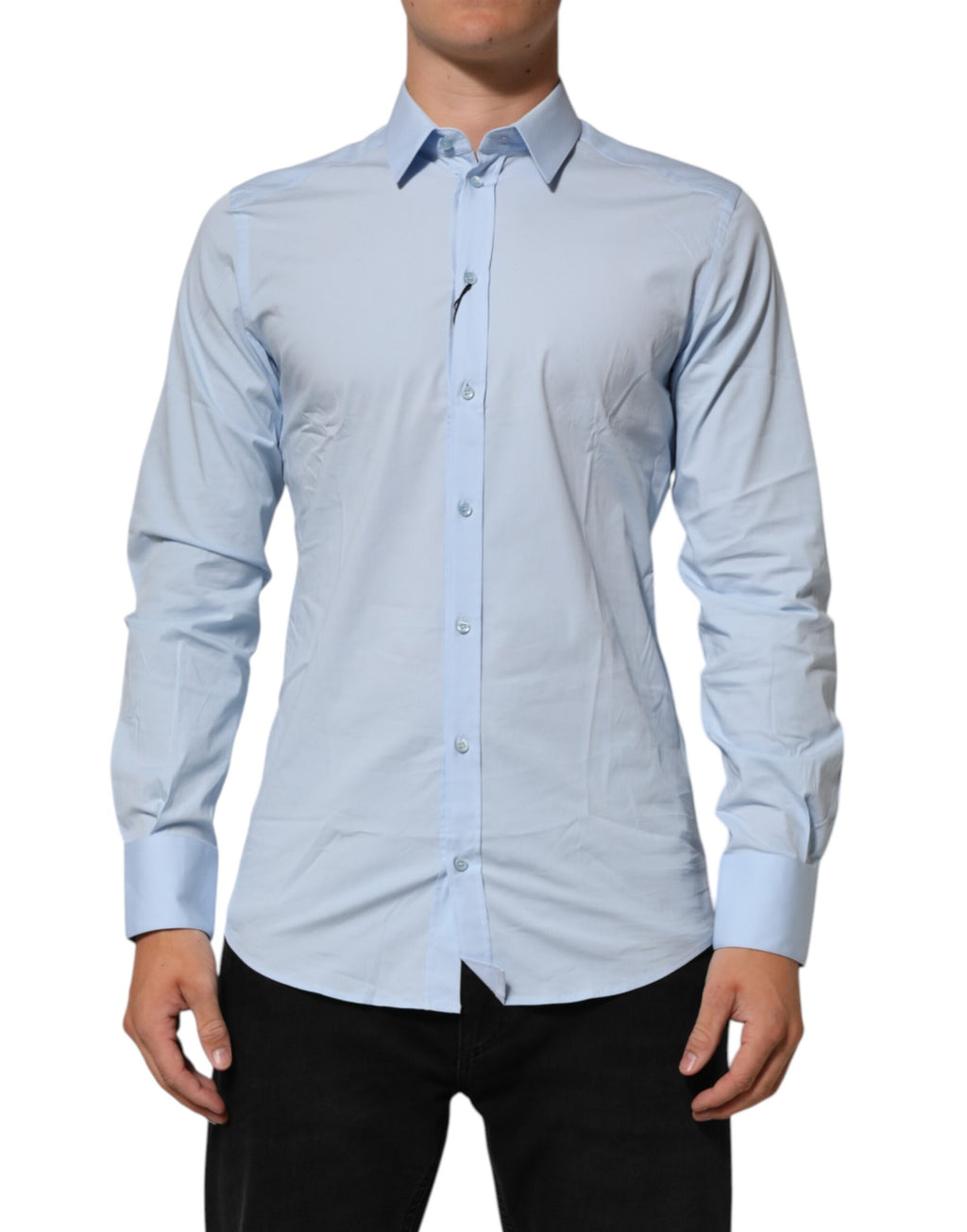 Dolce & Gabbana Light Blue Cotton GOLD Formal Men Dress Shirt Dolce & Gabbana