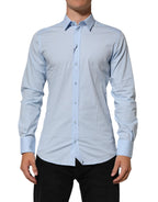 Dolce & Gabbana Light Blue Cotton GOLD Formal Men Dress Shirt Dolce & Gabbana
