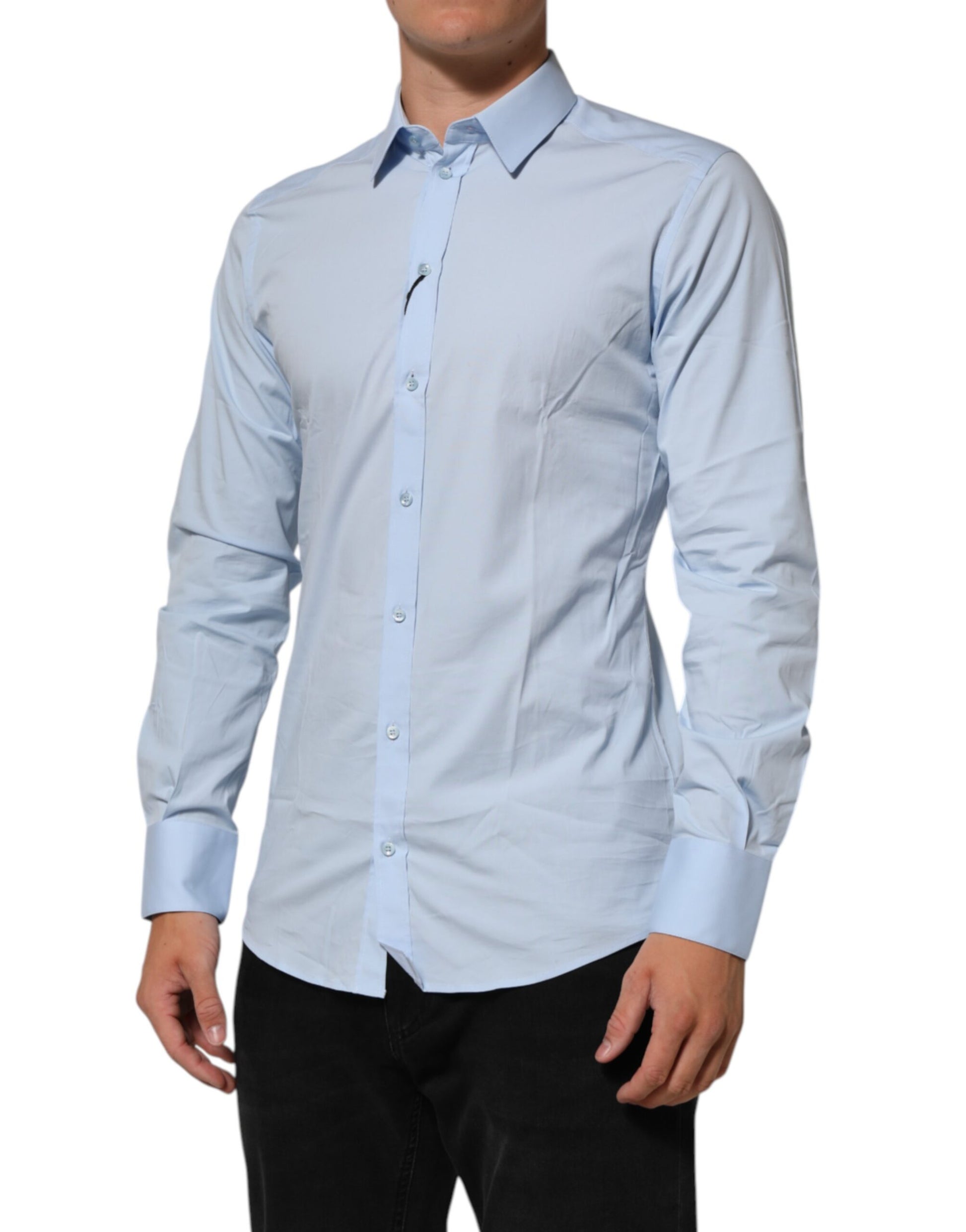 Dolce & Gabbana Light Blue Cotton GOLD Formal Men Dress Shirt Dolce & Gabbana