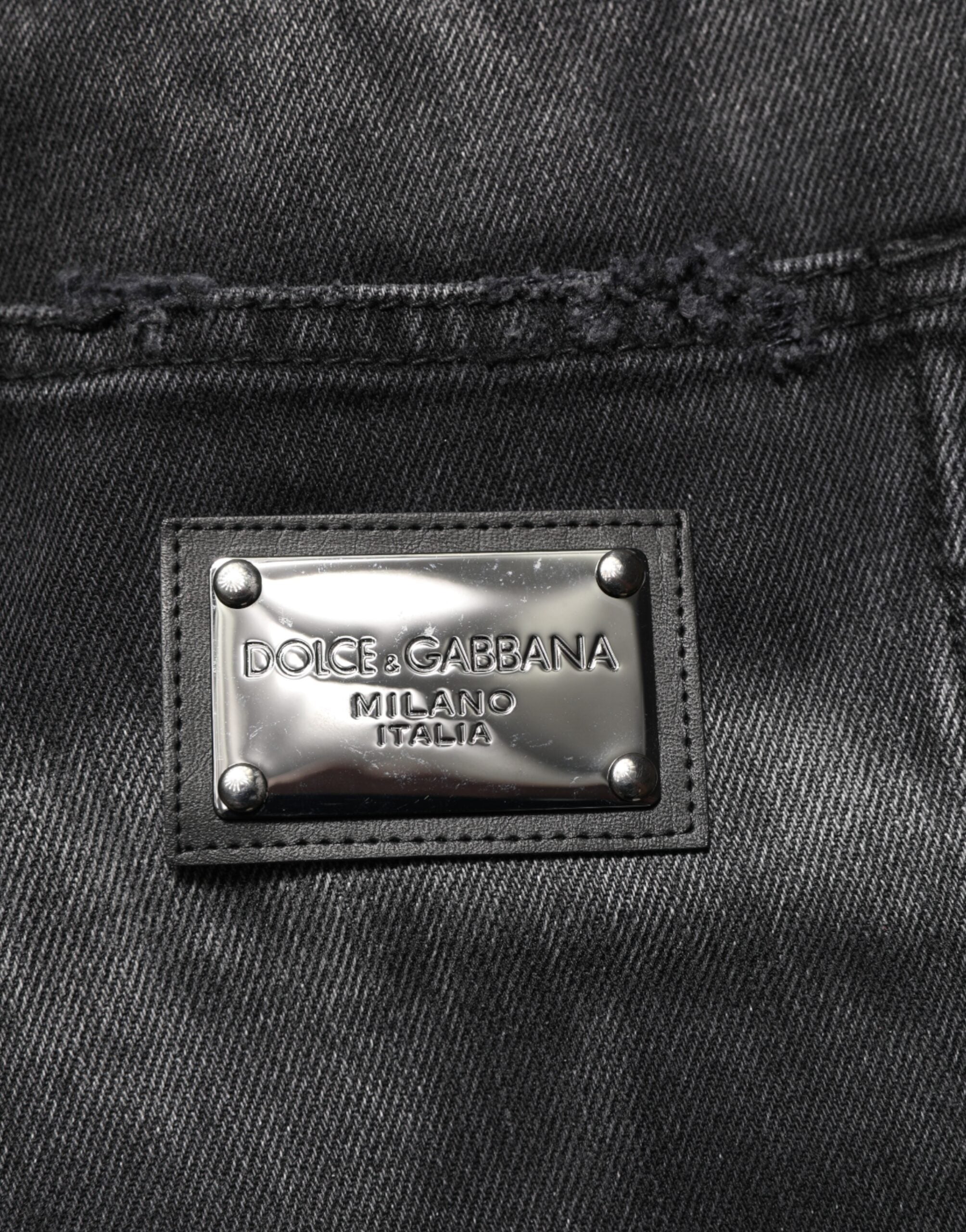 Dolce & Gabbana Black Marbled Effect Straight Men Denim Jeans Dolce & Gabbana