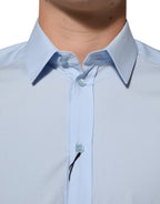 Dolce & Gabbana Light Blue Cotton GOLD Formal Men Dress Shirt Dolce & Gabbana