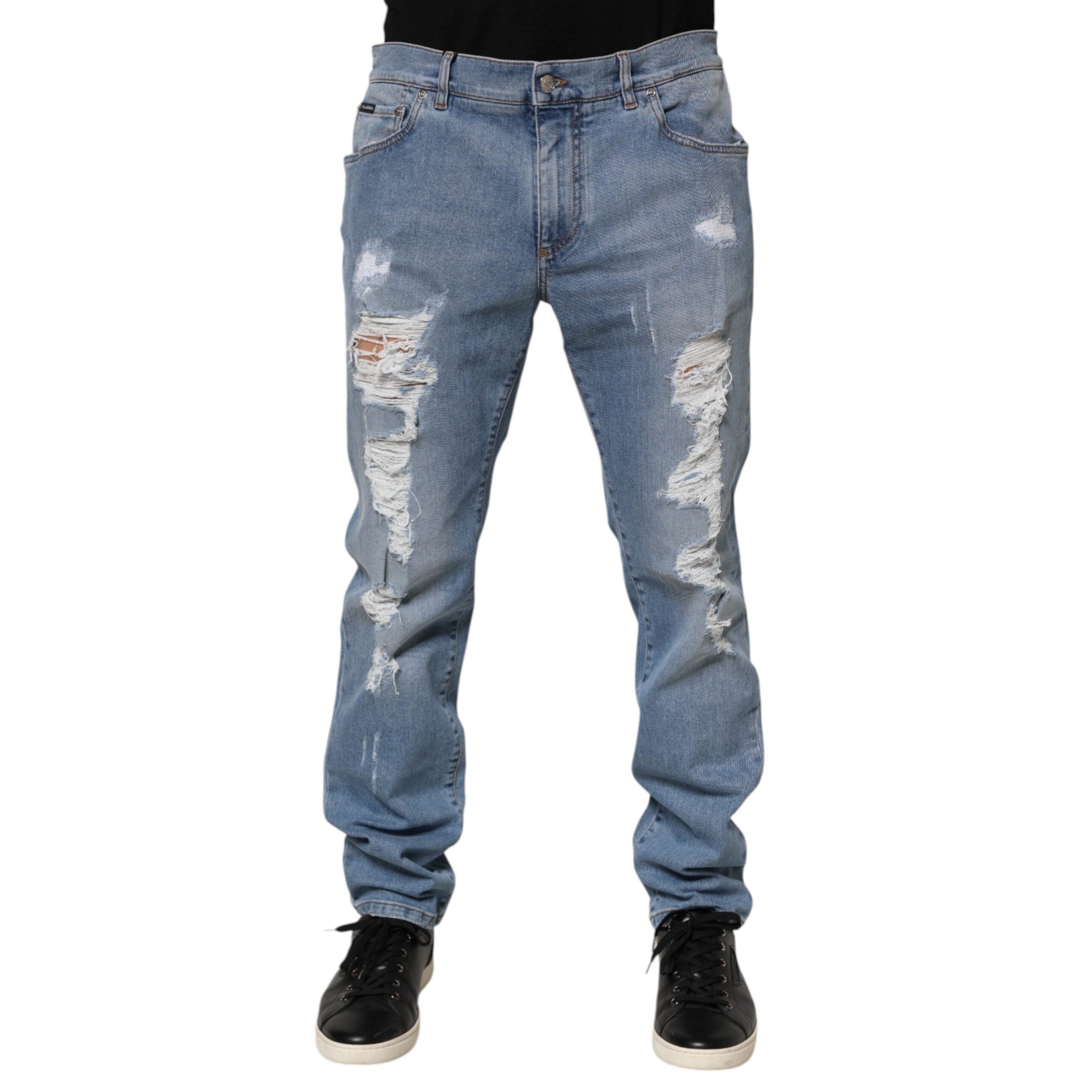 Dolce & Gabbana Blue Tattered Slim Fit Cotton Denim Jeans Dolce & Gabbana