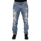 Dolce & Gabbana Blue Tattered Slim Fit Cotton Denim Jeans Dolce & Gabbana