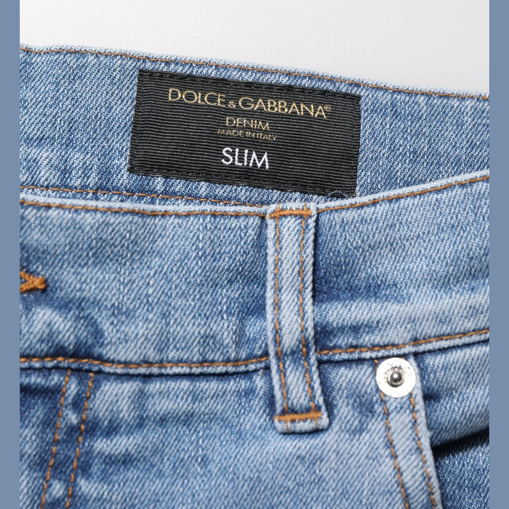Dolce & Gabbana Blue Tattered Slim Fit Cotton Denim Jeans Dolce & Gabbana