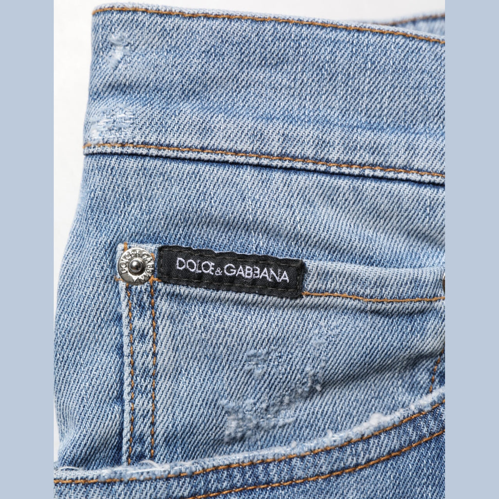 Dolce & Gabbana Blue Tattered Slim Fit Cotton Denim Jeans Dolce & Gabbana
