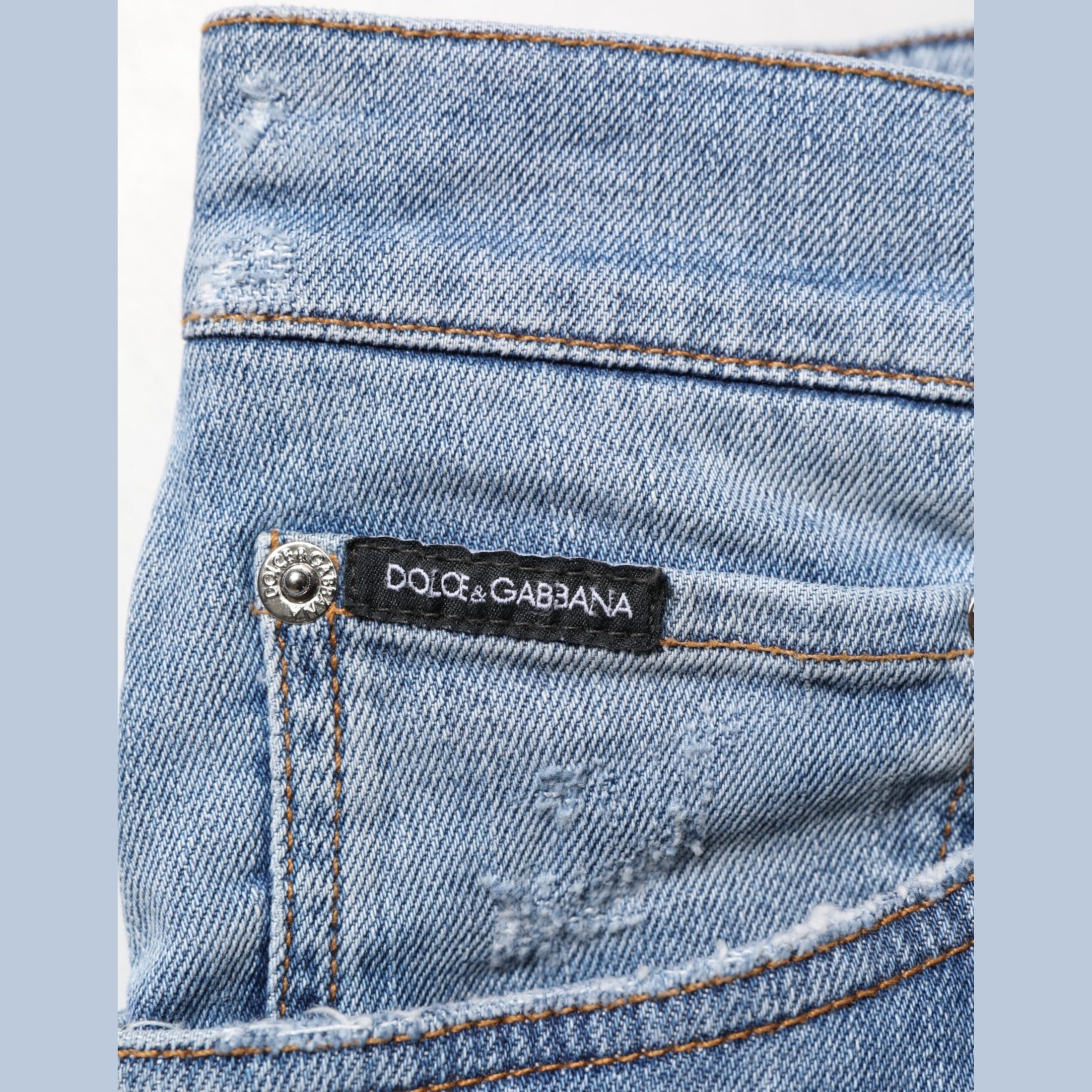 Dolce & Gabbana Blue Tattered Slim Fit Cotton Denim Jeans Dolce & Gabbana