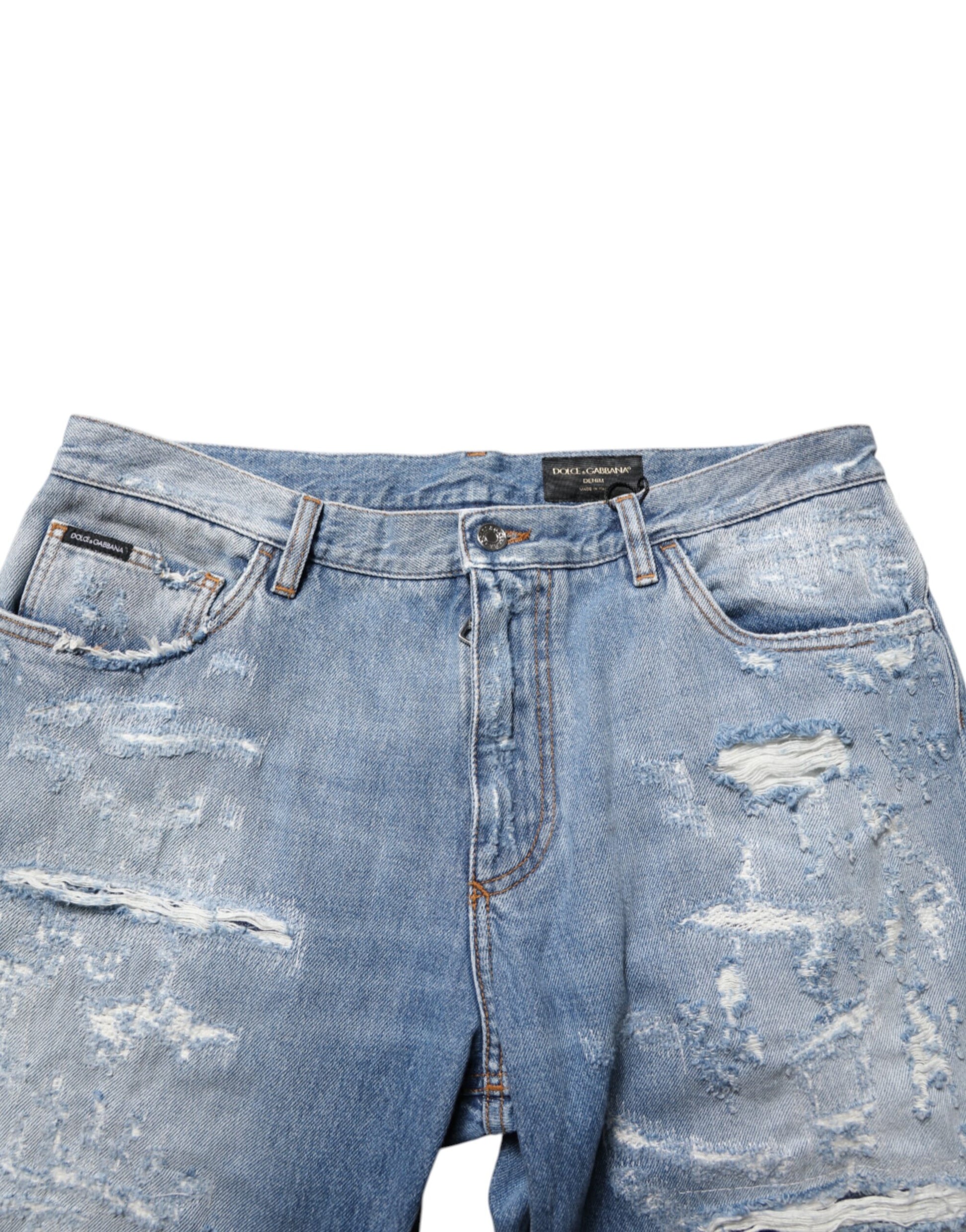 Dolce & Gabbana Blue Distressed Ripped Denim Trouser Jeans