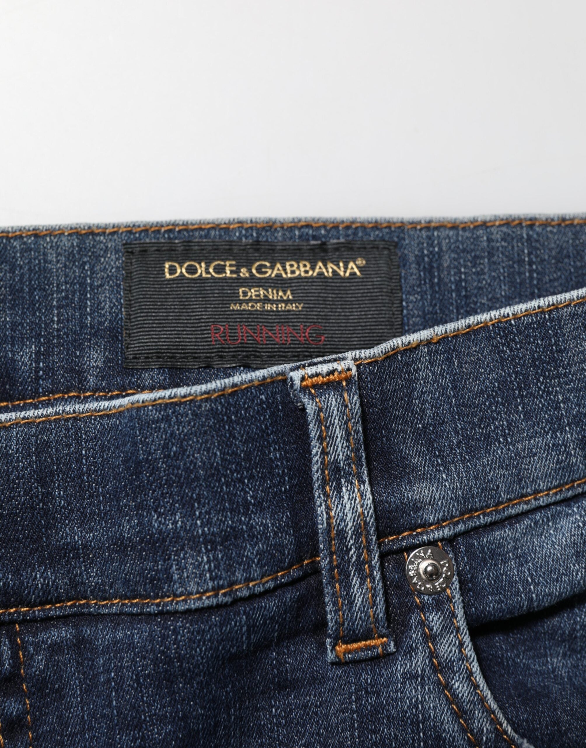 Dolce & Gabbana Dark Blue Washed Running Ripped Denim Jeans Dolce & Gabbana
