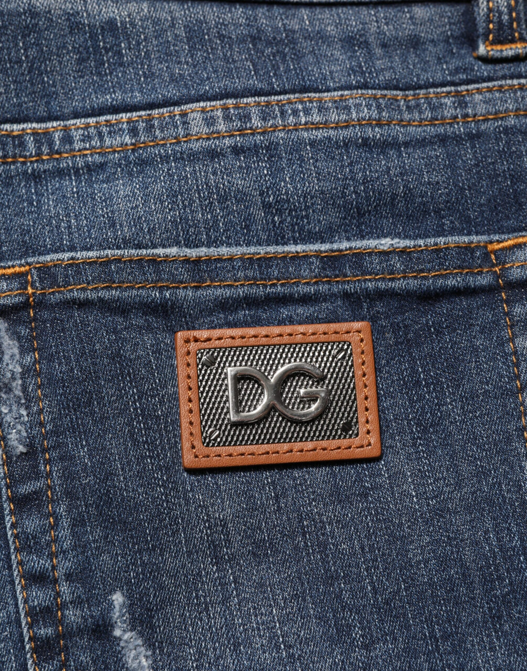 Dolce & Gabbana Dark Blue Washed Running Ripped Denim Jeans Dolce & Gabbana