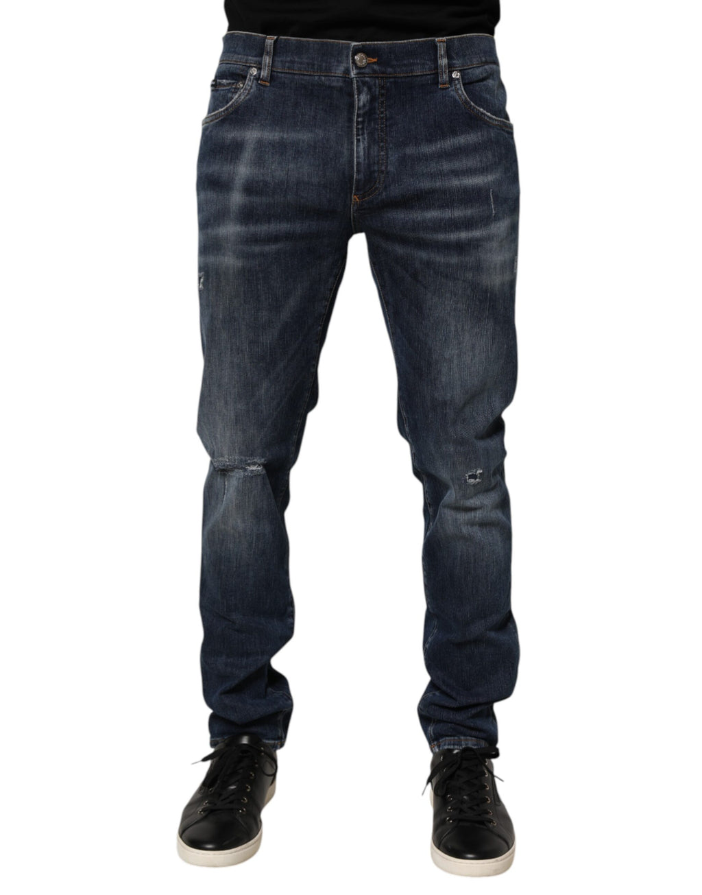 Dolce & Gabbana Dark Blue Washed Running Ripped Denim Jeans Dolce & Gabbana