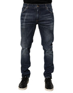 Dolce & Gabbana Dark Blue Washed Running Ripped Denim Jeans Dolce & Gabbana