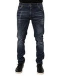 Dolce & Gabbana Dark Blue Washed Running Ripped Denim Jeans Dolce & Gabbana