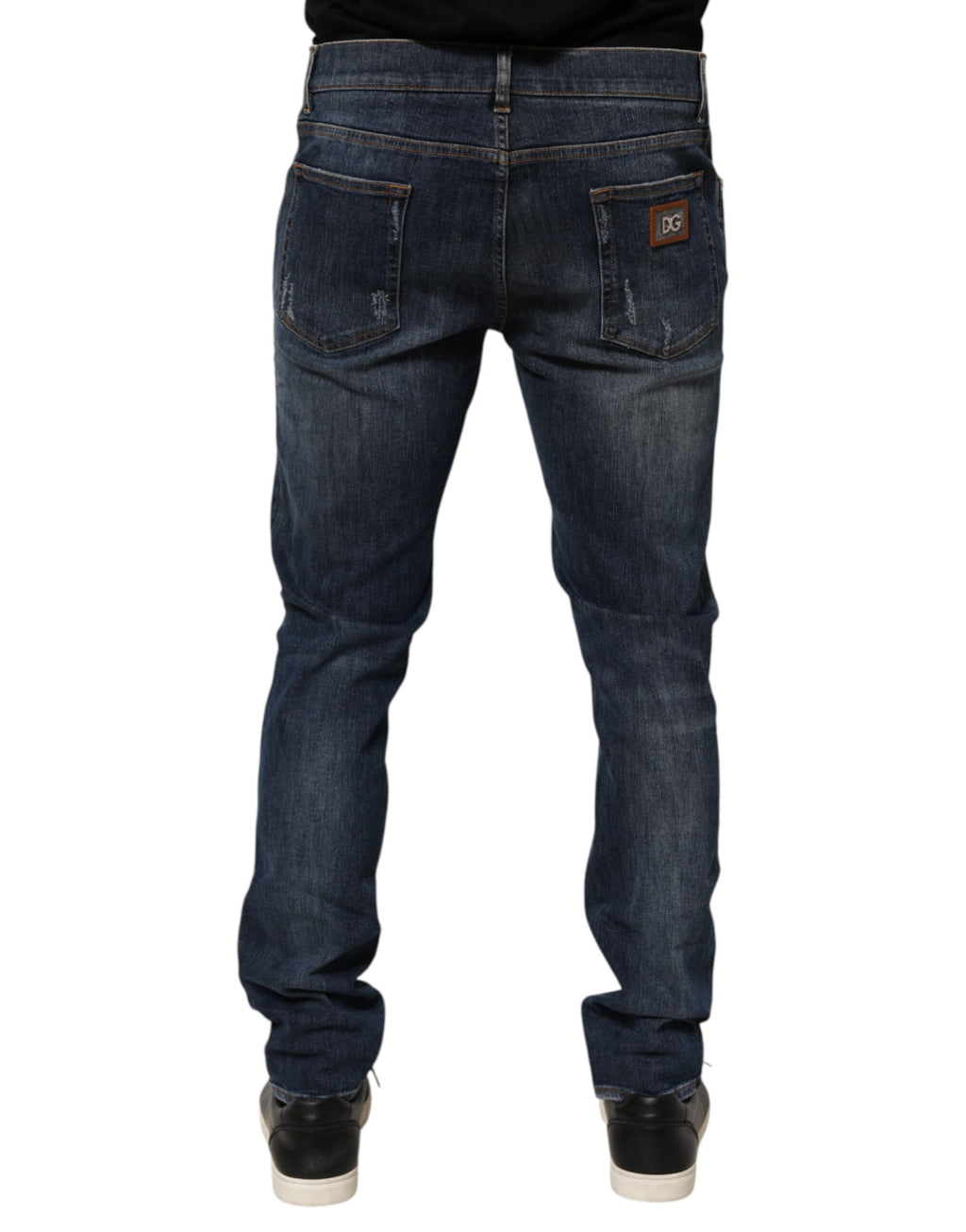 Dolce & Gabbana Dark Blue Washed Running Ripped Denim Jeans Dolce & Gabbana