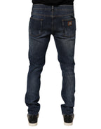 Dolce & Gabbana Dark Blue Washed Running Ripped Denim Jeans Dolce & Gabbana