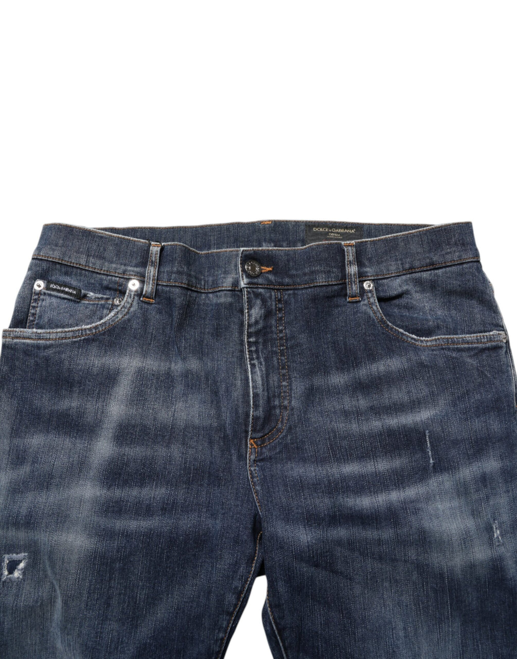Dolce & Gabbana Dark Blue Washed Running Ripped Denim Jeans Dolce & Gabbana