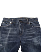 Dolce & Gabbana Dark Blue Washed Running Ripped Denim Jeans Dolce & Gabbana