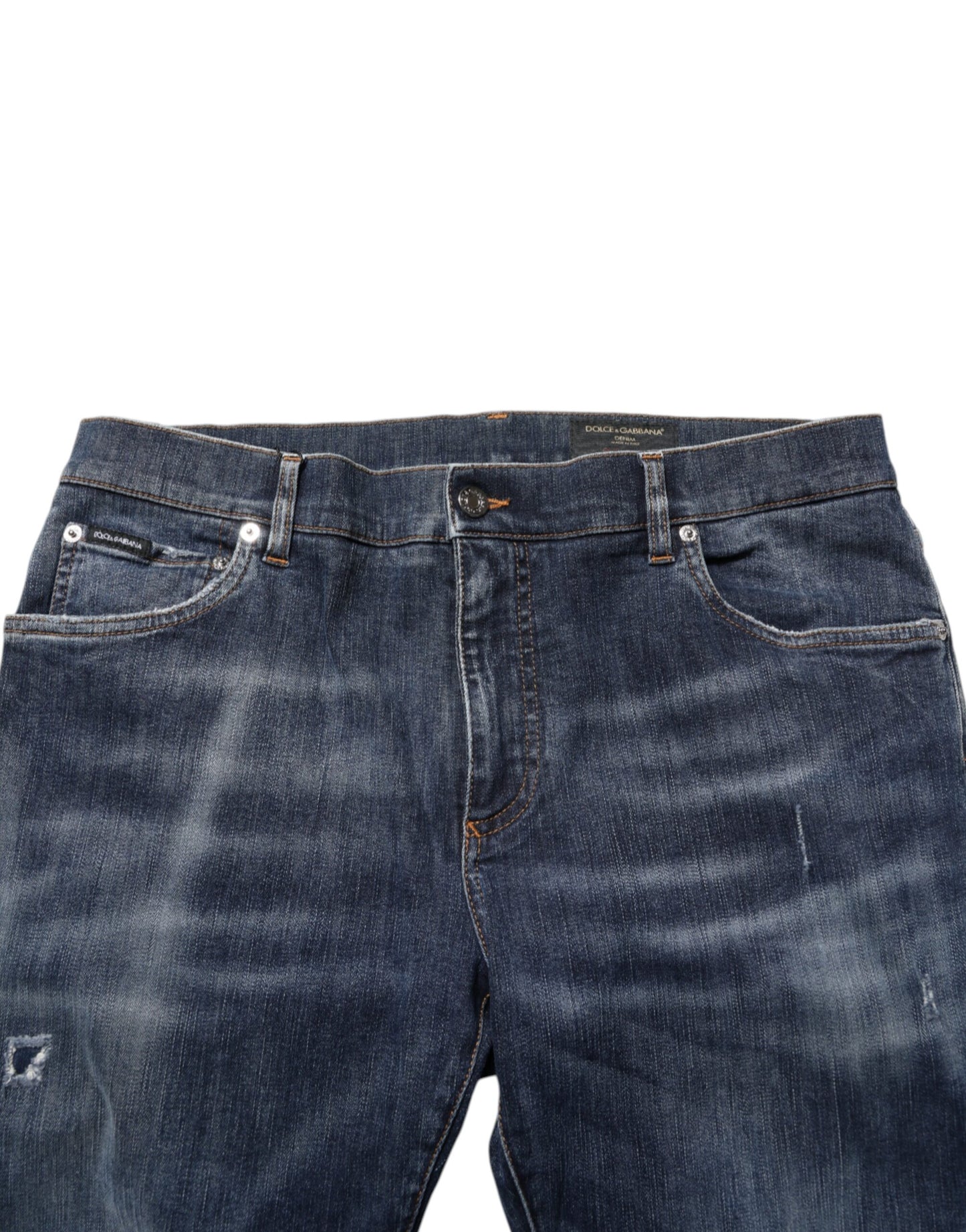 Dolce & Gabbana Dark Blue Washed Running Ripped Denim Jeans Dolce & Gabbana