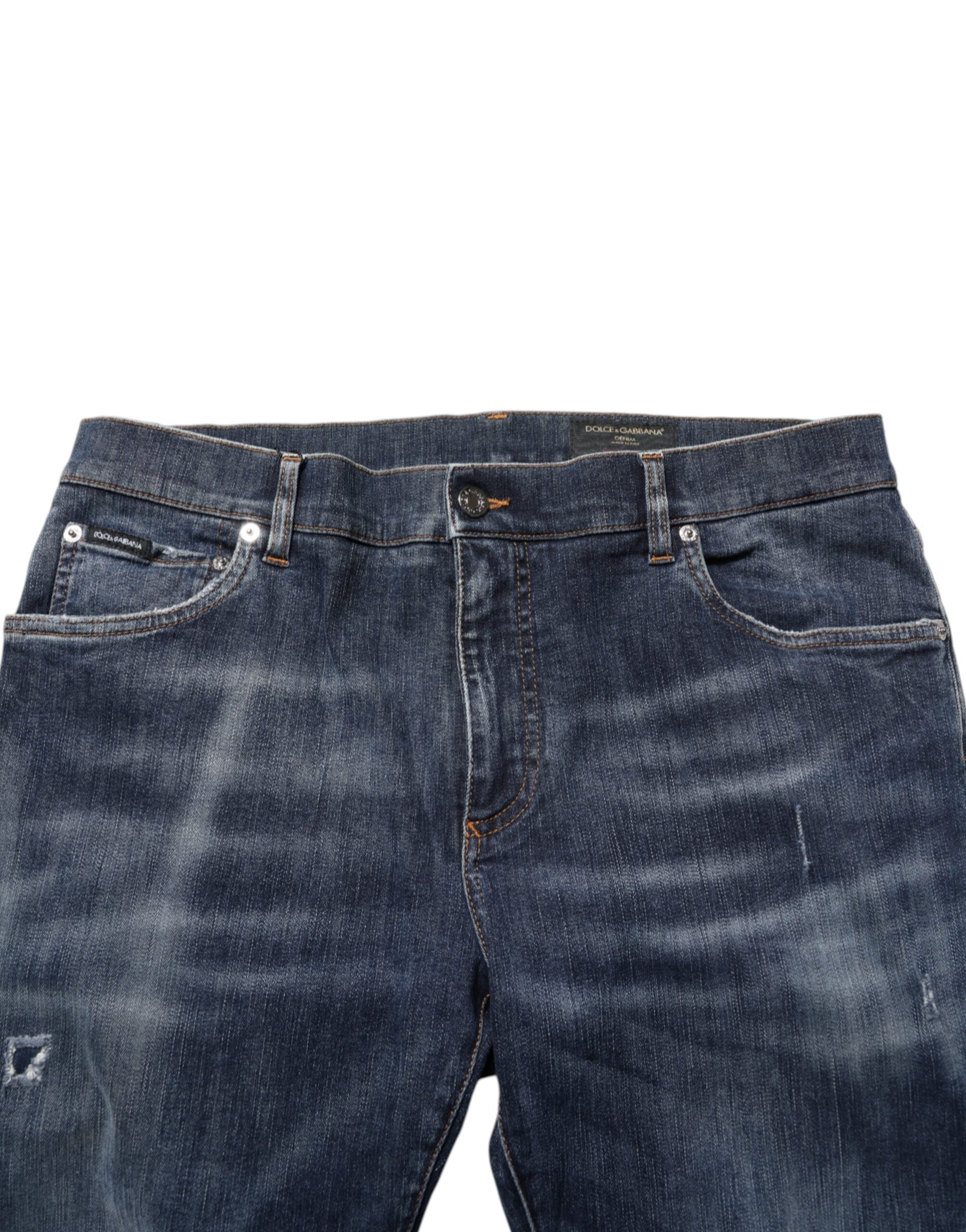 Dolce & Gabbana Dark Blue Washed Running Ripped Denim Jeans Dolce & Gabbana
