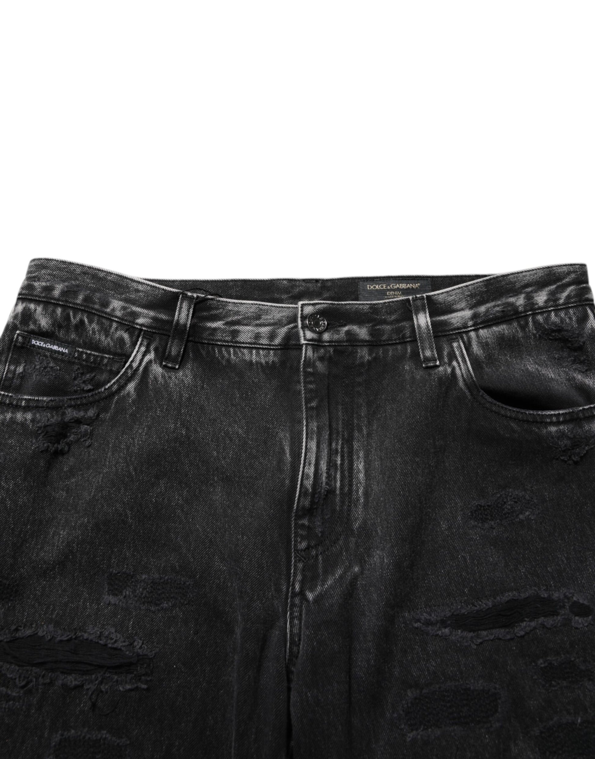 Dolce & Gabbana Black Washed Ripped Loose Cotton Denim Jeans