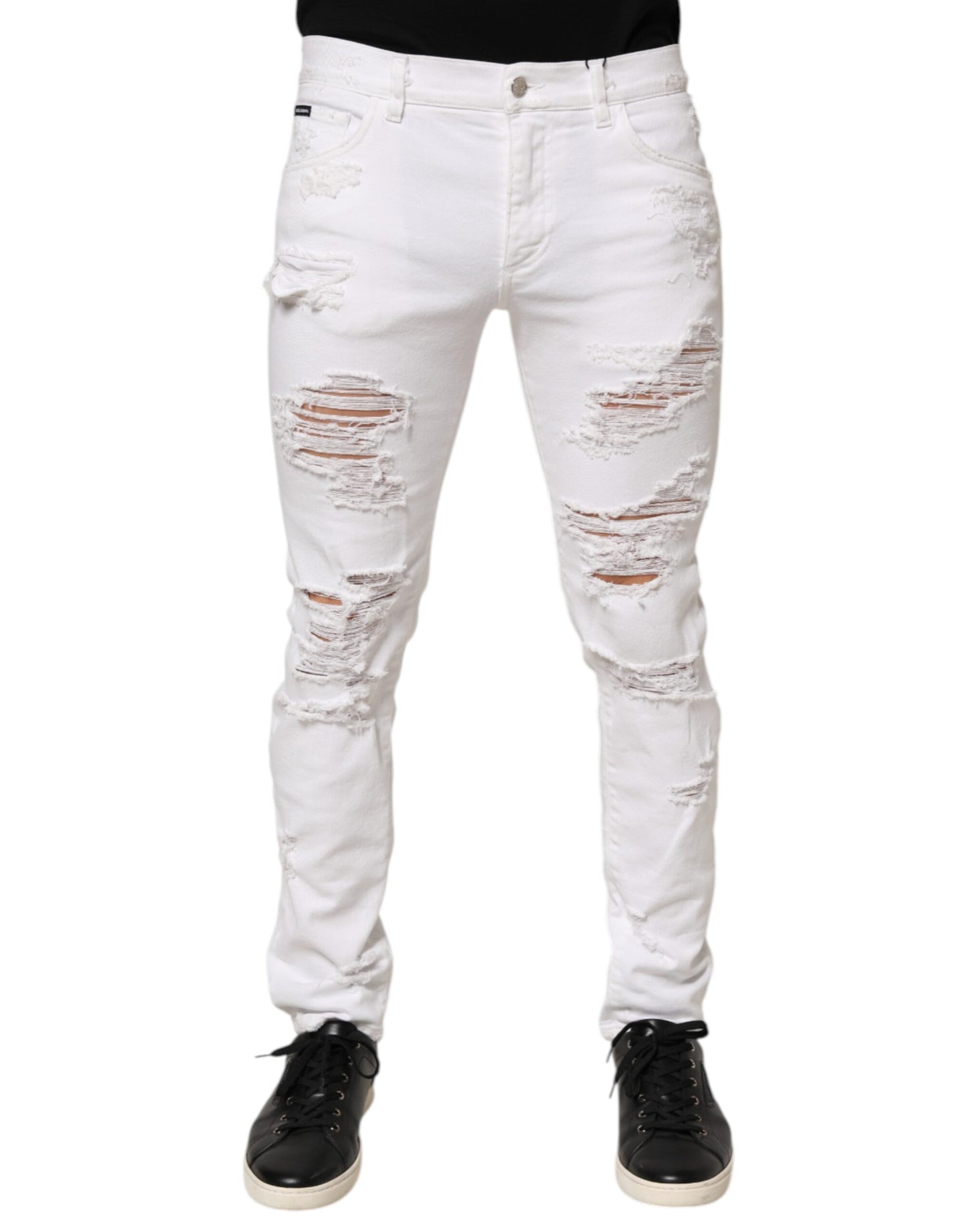 Dolce & Gabbana White Distressed Ripped Denim Trouser Jeans Dolce & Gabbana
