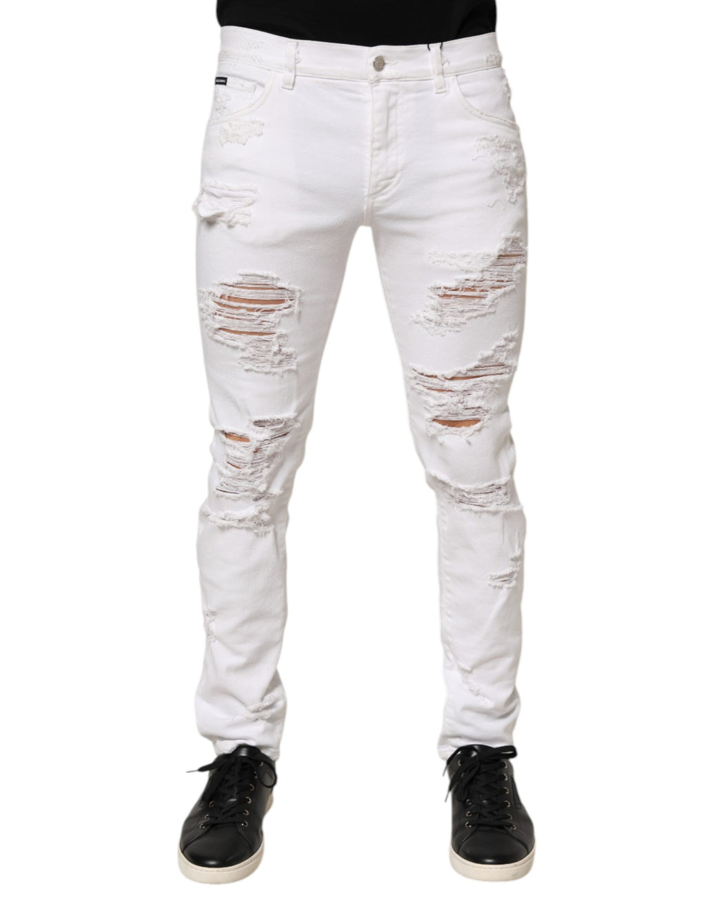 Dolce & Gabbana White Distressed Ripped Denim Trouser Jeans Dolce & Gabbana