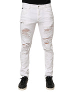Dolce & Gabbana White Distressed Ripped Denim Trouser Jeans Dolce & Gabbana