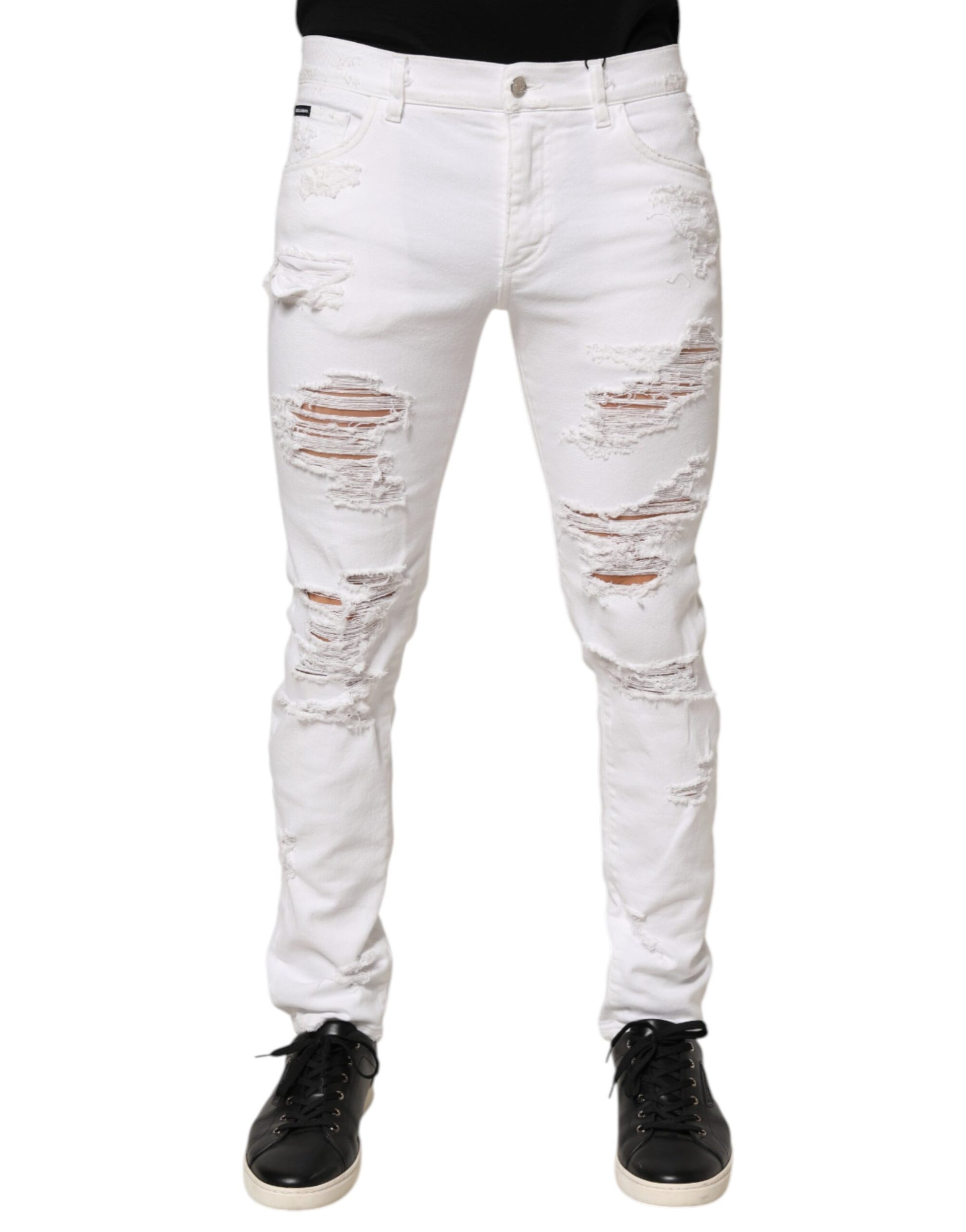 Dolce & Gabbana White Distressed Ripped Denim Trouser Jeans Dolce & Gabbana