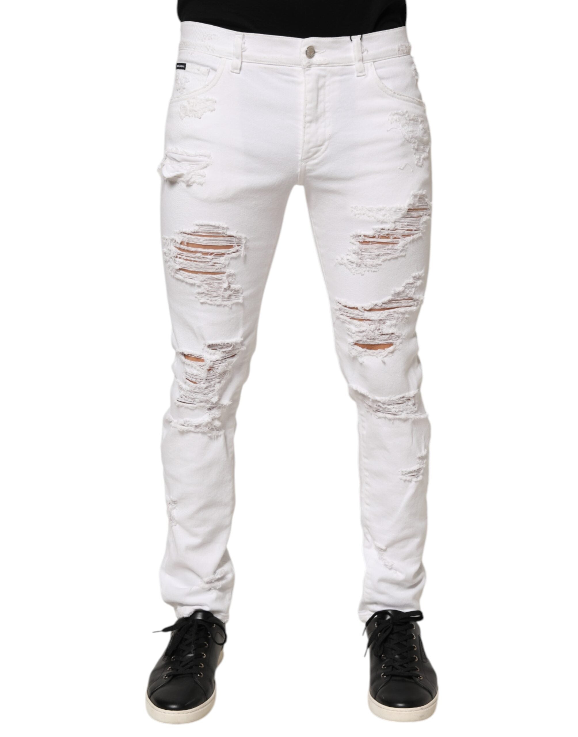 Dolce & Gabbana White Distressed Ripped Denim Trouser Jeans Dolce & Gabbana