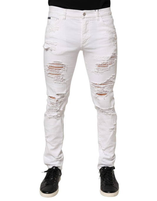 Dolce & Gabbana White Distressed Ripped Denim Trouser Jeans Dolce & Gabbana