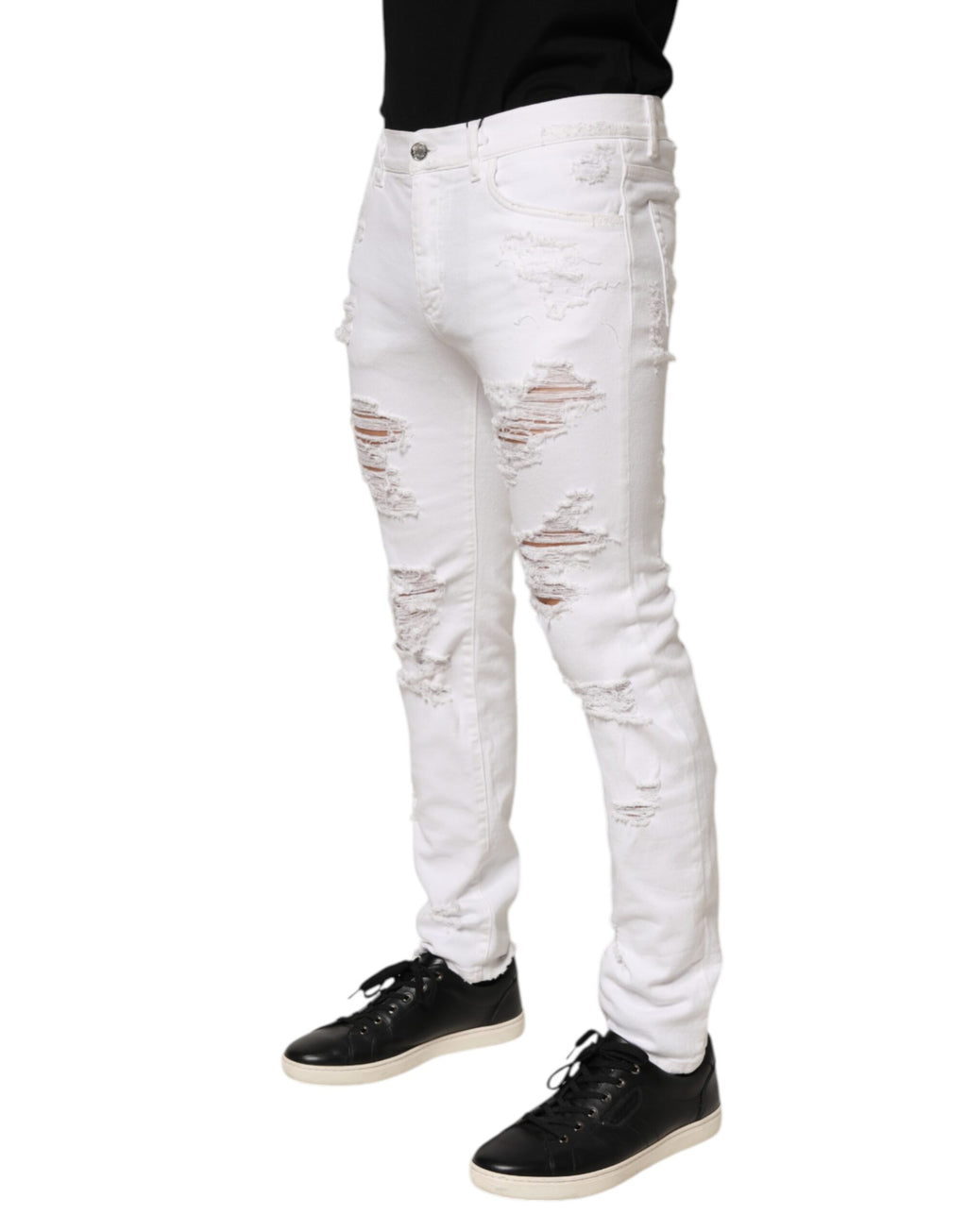 Dolce & Gabbana White Distressed Ripped Denim Trouser Jeans Dolce & Gabbana