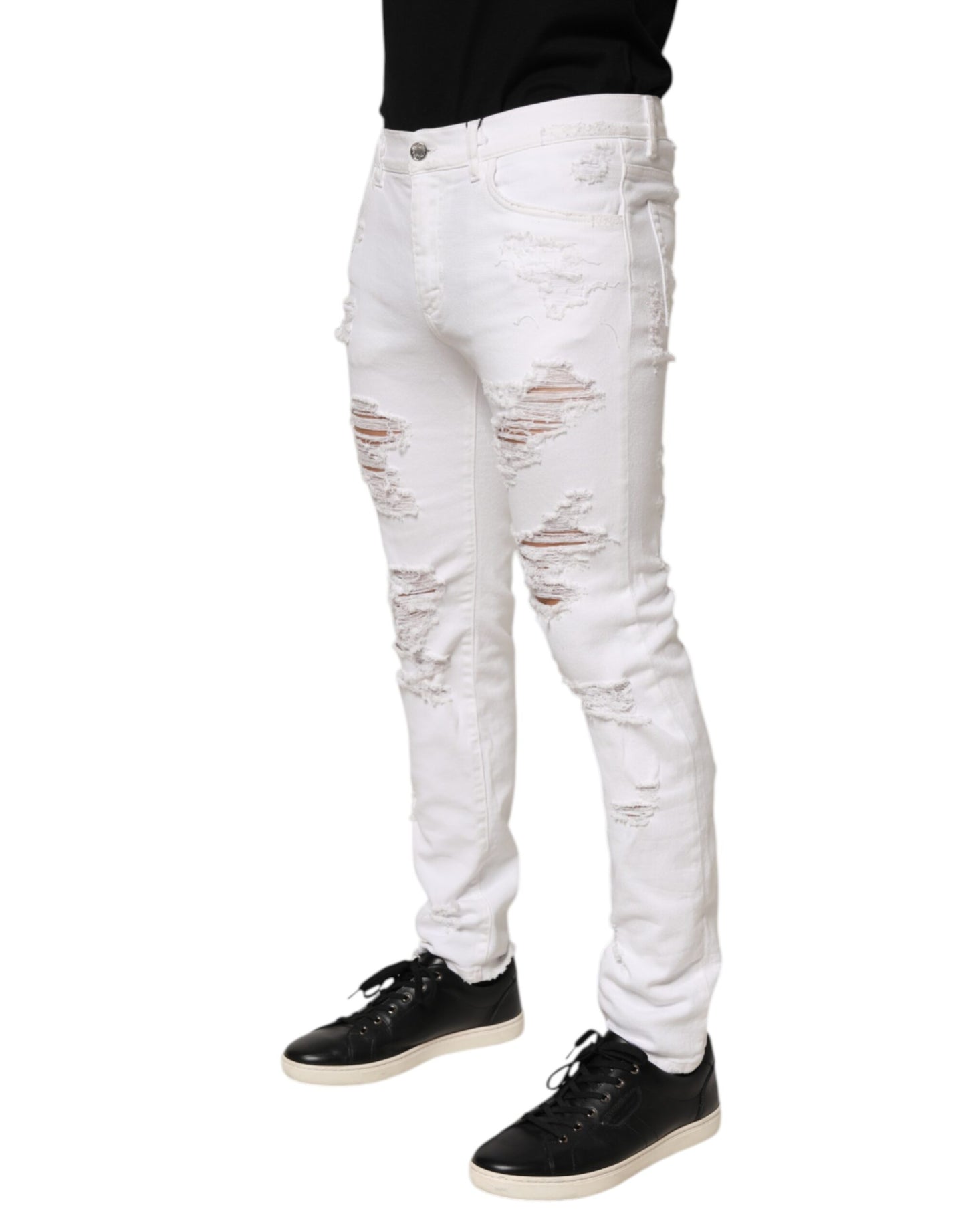 Dolce & Gabbana White Distressed Ripped Denim Trouser Jeans Dolce & Gabbana