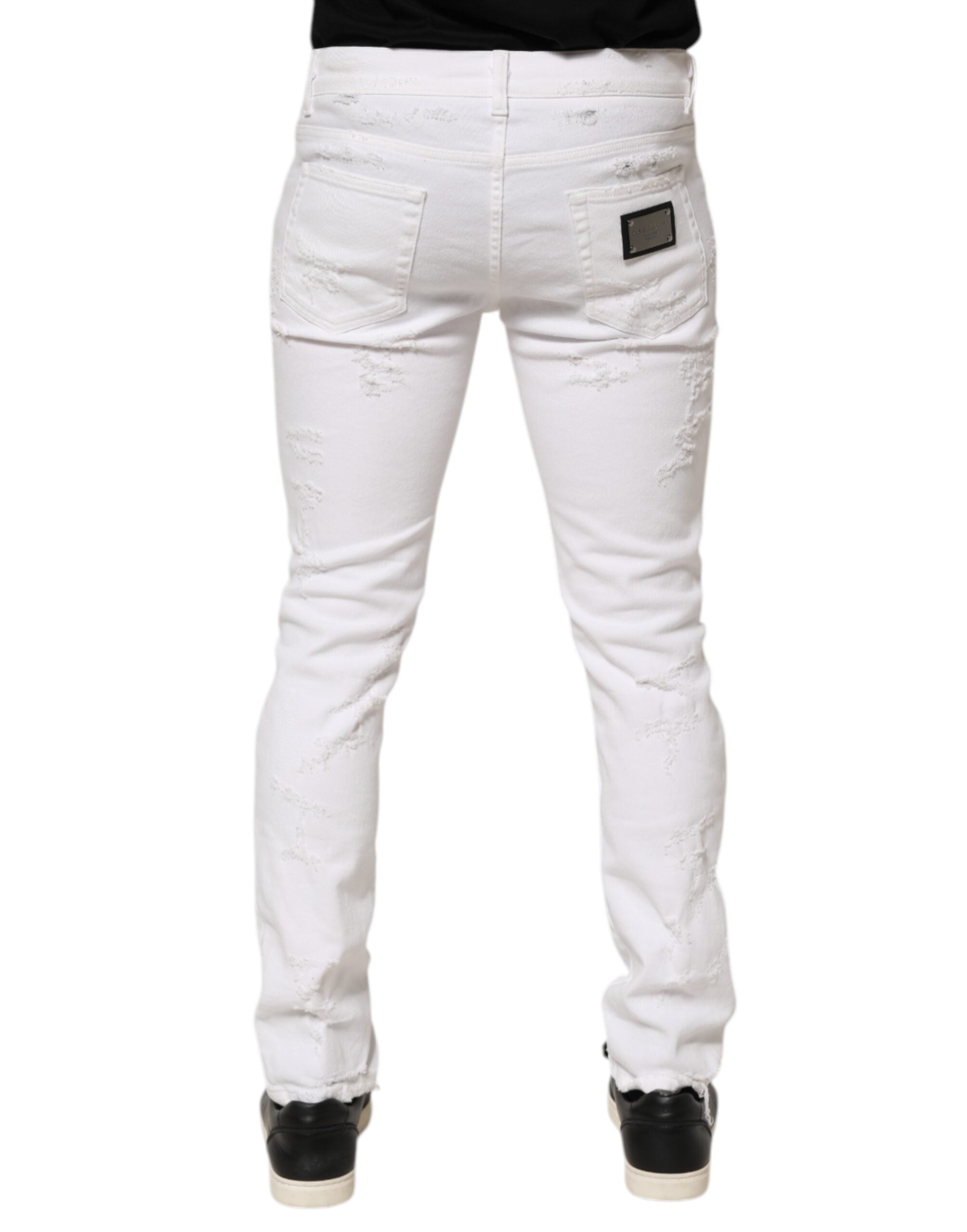 Dolce & Gabbana White Distressed Ripped Denim Trouser Jeans Dolce & Gabbana