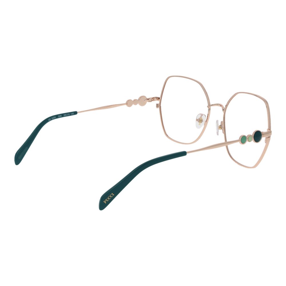 Emilio Pucci rose gold metal glasses frames with sleek design and clear glass lenses, stylish and modern eyewear.