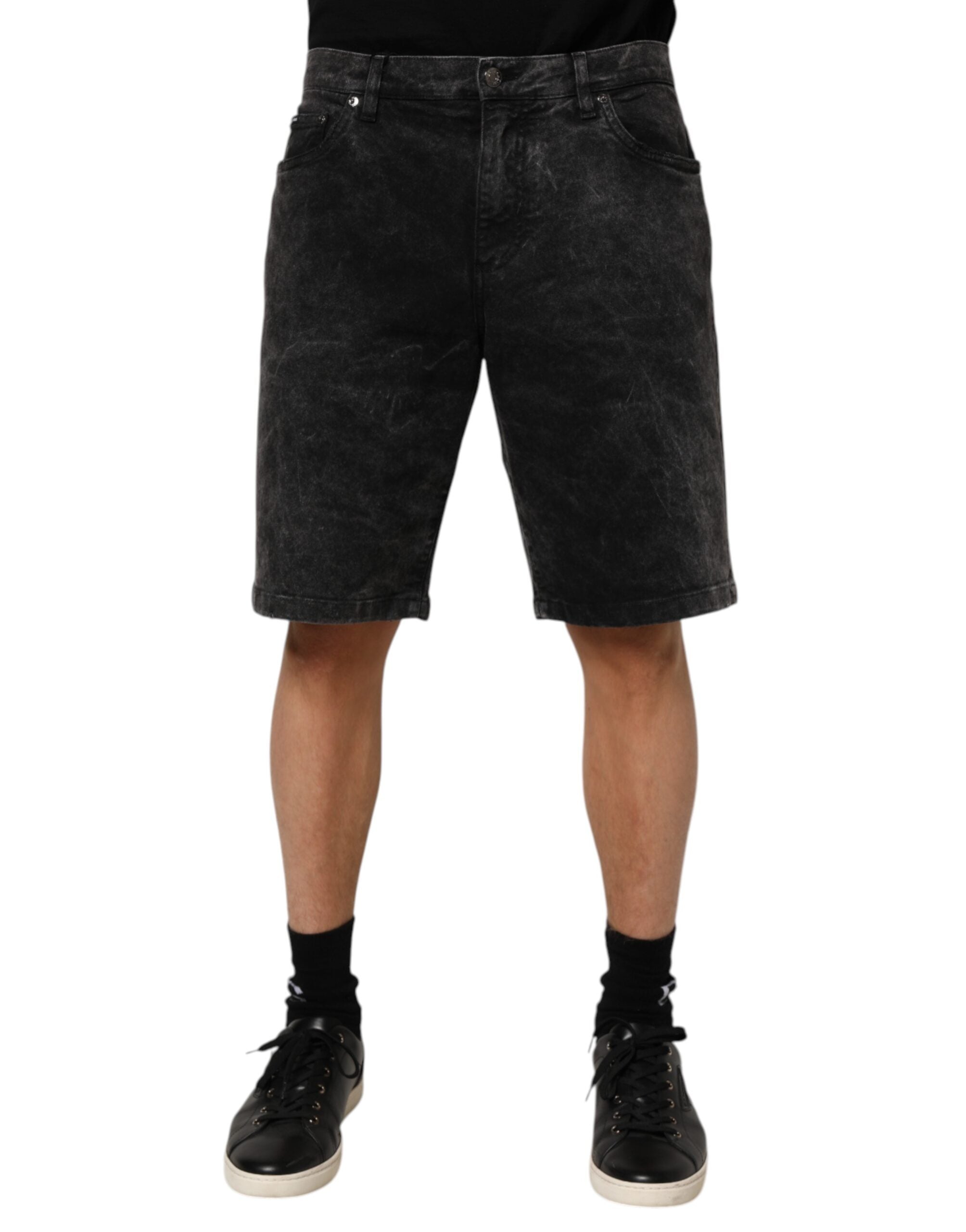Dolce & Gabbana Black Cotton Mid Waist Denim Men Bermuda Short Dolce & Gabbana